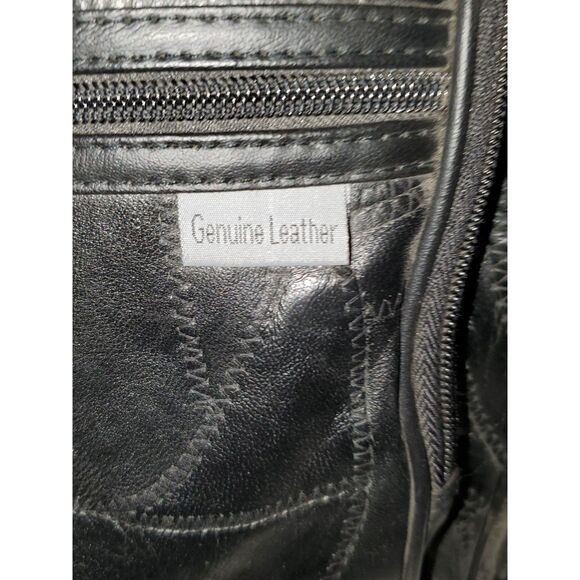 A Genuine Leather Backpack School Hiking Knapsack Black Adjustable As-Is - Picture 3 of 14